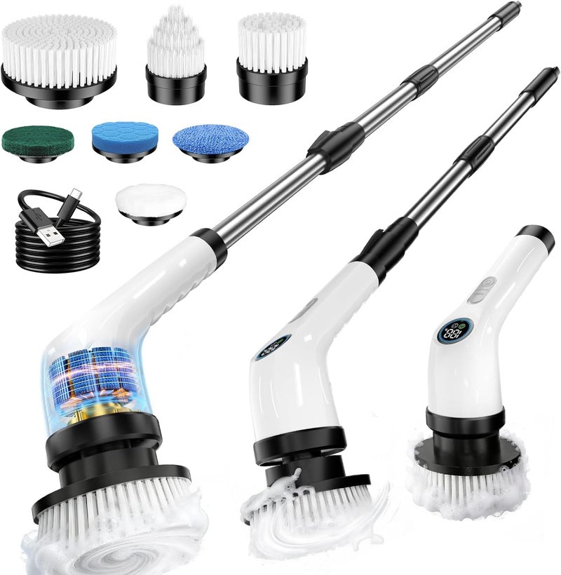 EYEFEAT Electric Spin Scrubber Upgraded Battery with Extra-Long Runtime, IPX7 Waterproof Power Cleaner with 7 Brush Heads, 2 Speeds Adjustable Long Handle for Bathroom, Floor, Shower, Tile & Kitchen Cleaning - Image 1